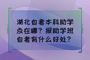 湖北自考本科助學(xué)點(diǎn)在哪？報(bào)助學(xué)班自考有什么好處？