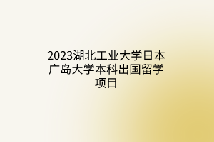 2023湖北工業(yè)大學(xué)日本廣島大學(xué)本科出國留學(xué)項(xiàng)目