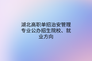 湖北高職單招治安管理專業(yè)公辦招生院校、就業(yè)方向