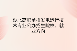 湖北高職單招發(fā)電運(yùn)行技術(shù)專(zhuān)業(yè)公辦招生院校、就業(yè)方向