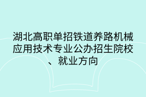 湖北高職單招鐵道養(yǎng)路機(jī)械應(yīng)用技術(shù)專(zhuān)業(yè)公辦招生院校、就業(yè)方向