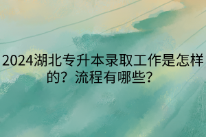 2024湖北專升本錄取工作是怎樣的？流程有哪些？
