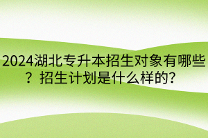 2024湖北專升本招生對象有哪些？招生計(jì)劃是什么樣的？