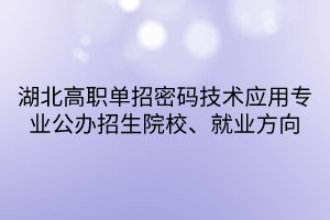 湖北高職單招密碼技術(shù)應(yīng)用專業(yè)公辦招生院校、就業(yè)方向