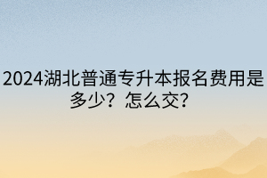 2024湖北普通專升本報名費用是多少？怎么交？
