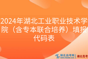 2024年湖北工業(yè)職業(yè)技術學院（含專本聯(lián)合培養(yǎng)）填報代碼表