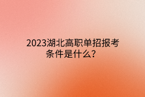 2023湖北高職單招報(bào)考條件是什么？