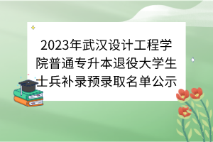 2023年武漢設(shè)計(jì)工程學(xué)院普通專(zhuān)升本退役大學(xué)生士兵補(bǔ)錄預(yù)錄取名單公示