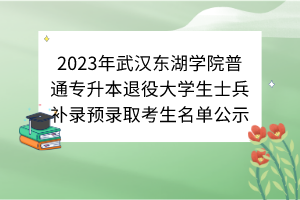2023年武漢東湖學(xué)院普通專(zhuān)升本退役大學(xué)生士兵補(bǔ)錄預(yù)錄取考生名單公示