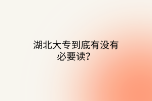 湖北大專到底有沒有必要讀？
