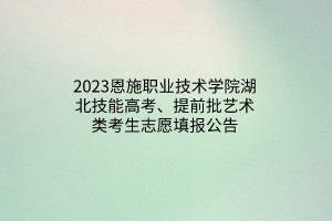 2023恩施職業(yè)技術(shù)學(xué)院湖北技能高考、提前批藝術(shù)類考生志愿填報公告