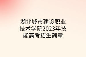 湖北城市建設職業(yè)技術學院2023年技能高考招生簡章