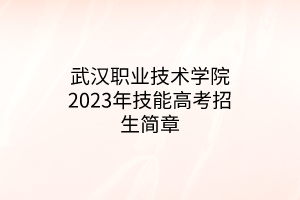 武漢職業(yè)技術學院2023年技能高考招生簡章
