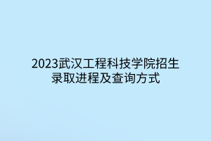 2023武漢工程科技學院招生錄取進程及查詢方式