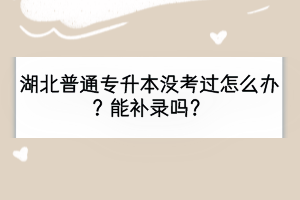 湖北普通專升本沒考過怎么辦？能補錄嗎？