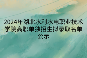 2024年湖北水利水電職業(yè)技術(shù)學(xué)院高職單獨招生擬錄取名單公示