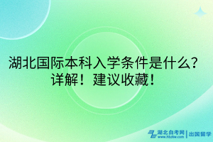 湖北國際本科入學條件是什么？詳解！建議收藏！
