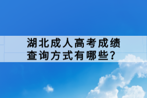 湖北成人高考成績查詢方式有哪些？