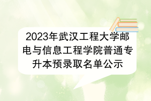 2023年武漢工程大學郵電與信息工程學院普通專升本預錄取名單公示