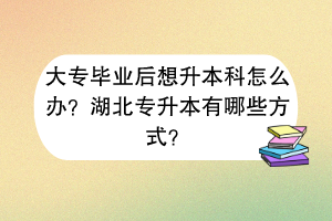 大專畢業(yè)后想升本科怎么辦？湖北專升本有哪些方式？