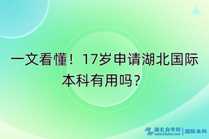 一文看懂！17歲申請湖北國際本科有用嗎？