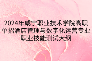 2024年咸寧職業(yè)技術學院高職單招酒店管理與數字化運營專業(yè)職業(yè)技能測試大綱