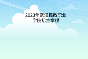 2023年武漢民政職業(yè)學院招生章程