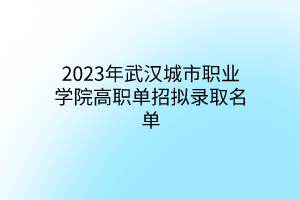 2023年武漢城市職業(yè)學院高職單招擬錄取名單