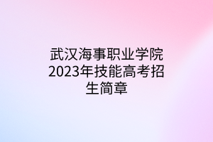 武漢海事職業(yè)學院2023年技能高考招生簡章