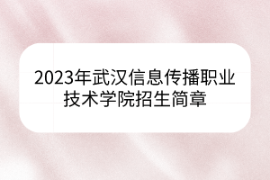2023年武漢信息傳播職業(yè)技術(shù)學院招生簡章
