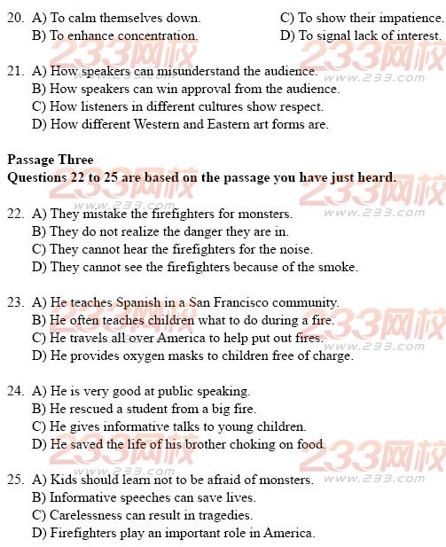 大學(xué)英語(yǔ)四級(jí)考試樣題及答案：聽(tīng)力理解