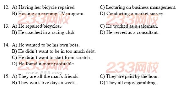 大學(xué)英語(yǔ)四級(jí)考試樣題及答案：聽(tīng)力理解