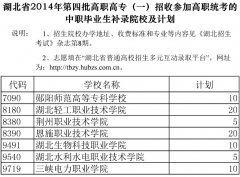 2014年湖北第四批高職高專（一）招收參加高職統(tǒng)考的中職畢業(yè)生補(bǔ)錄院校及計(jì)劃