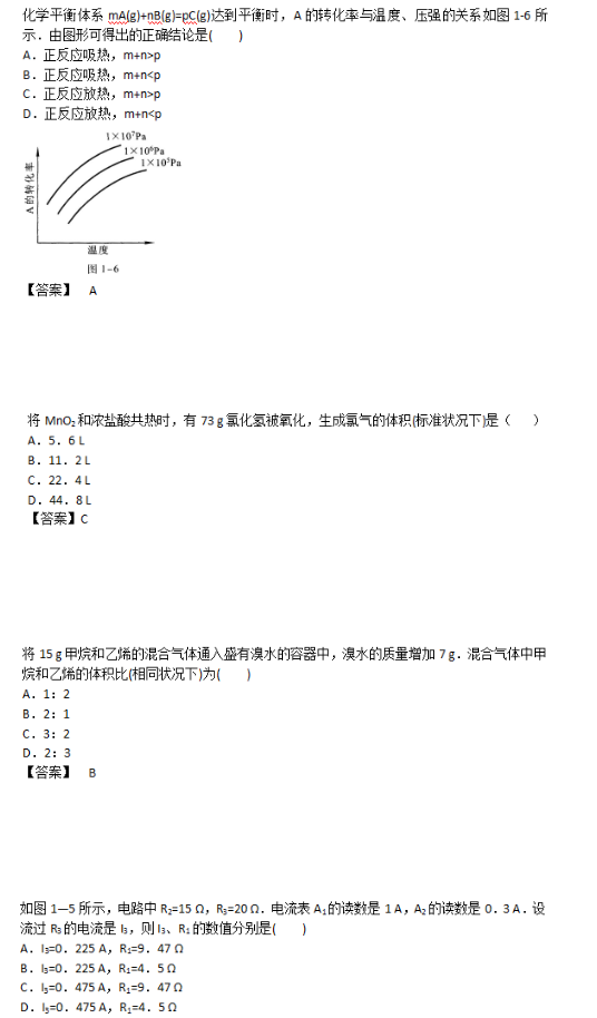 2018年成人高考高起點理化綜合考試真題及答案