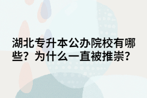湖北專升本公辦院校有哪些？為什么一直被推崇？
