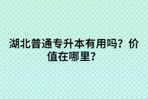 湖北普通專升本有用嗎？價值在哪里？