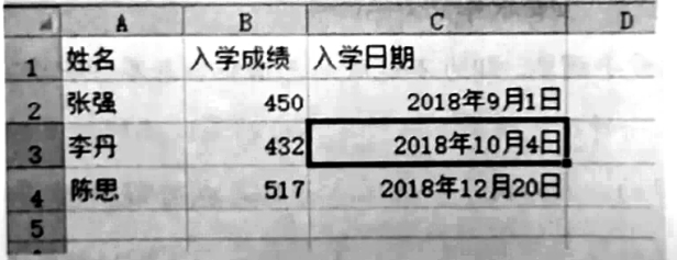 在設(shè)置了日期格式的C3單元格誤輸入了數(shù)字“6789”并確認(rèn)后，C3單元格顯示的內(nèi)容是()。